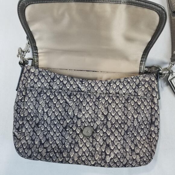 Coach Crossbody Bag Womens Gray Silver Snakeskin Print Leather Trim Flap F20036 - Picture 6 of 13